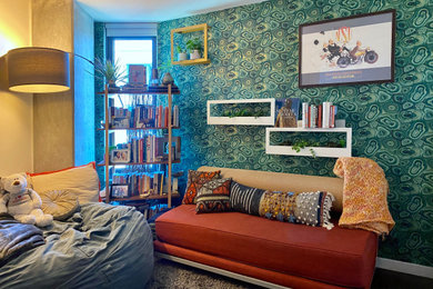 Small eclectic gender-neutral wallpaper teen room photo in San Francisco with green walls