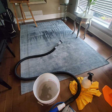 Designer Wool Blue Area Rug Steam Cleaning Located in White Rock BC Canada