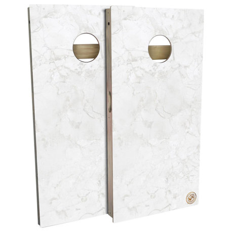 White Marble Regulation Cornhole Board Set, Includes 8 Bags