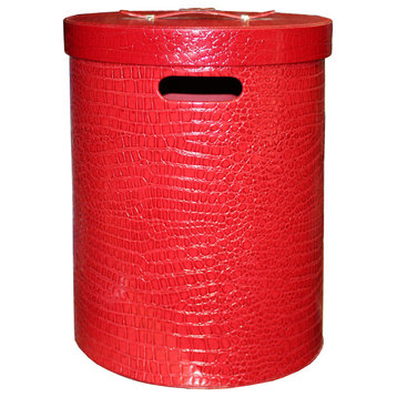 Leather Vinyl Cover Red Round Bucket Container Box Small Hcs5601B