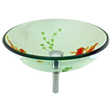 Tempered Glass Vessel Sink Koi Fish with Drain