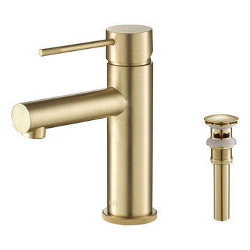 Circular X Brass Single Hole Bathroom Faucet KBF1010, Brush Gold, With Drain