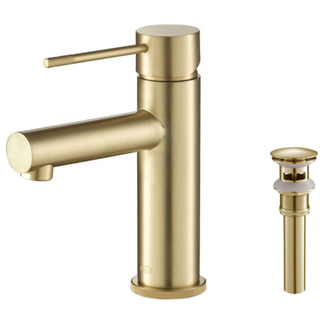 Circular X Brass Single Hole Bathroom Faucet KBF1010, Brush Gold, With Drain