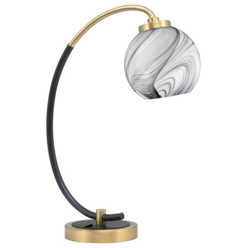 1-Light Desk Lamp, Matte Black/New Age Brass Finish, 5.75" Onyx Swirl Glass