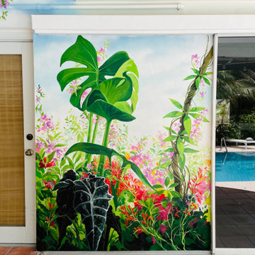 Tropical Garden with Peacock
