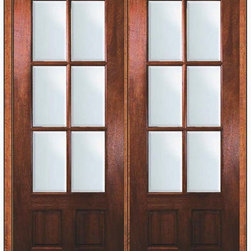 Prehung Patio Double Door 96 Mahogany 3/4 Lite 6 Lite TDL Glass - Patio Doors