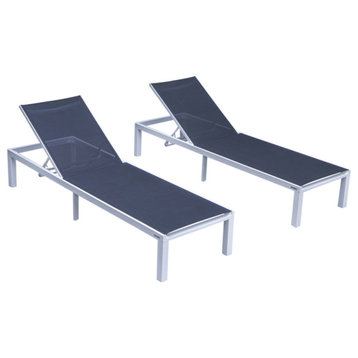 LeisureMod Marlin Patio Chaise Lounge Chair White Frame Set of 2, Black