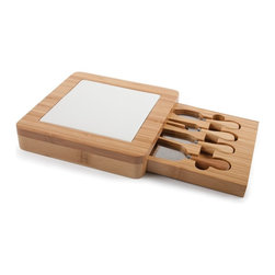 Enthusiast's Bamboo and Ceramic Cheese Set - Serving Utensils