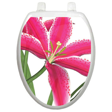 Stargazer Lily Toilet Tattoos Seat Cover, Vinyl Lid Decal, Bathroom Décor, Elongated