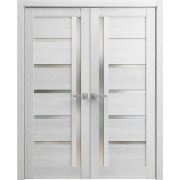French Double Doors 60 x 80 | Quadro 4088 Light Grey Oak | Frosted Glass