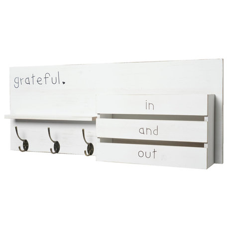 Addie Joy Wood Grateful Decorative Mail Organizer and Storage Shelf - White