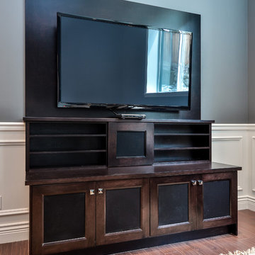 Contemporary entertainment unit with shaker style cabinets Vancouver