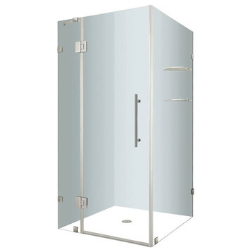 AvaluxGS Frameless Shower Enclosure With Glass Shelves, Stainless, 38"x34"x72"