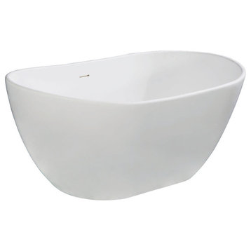 Aqua Eden 57" Solid Surface White Stone Freestanding Tub w/Drain, Matte White