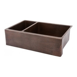 Premier Copper 33'' Hammered Kitchen Apron 25/75 Double Basin Sink KA25DB33229 - Kitchen Sinks