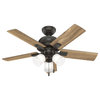 Hunter 44" Crystal Peak Noble Bronze Ceiling Fan, LED Kit, Pull Chain