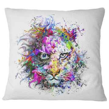 Tiger Face in Colorful Splashes Abstract Throw Pillow, 18"x18"