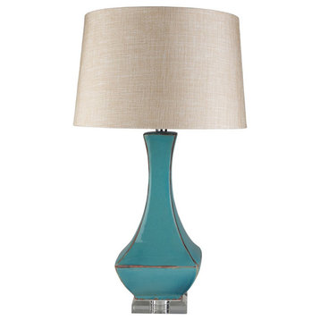 Table Lamp by Surya, Turquoise Reactive Glaze/Neutral Shade