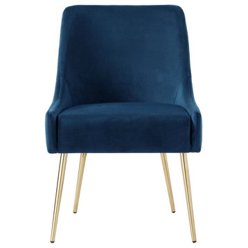 Fergo Dining Chair, Set of 2, Navy Velvet, Armless, Leg: Gold