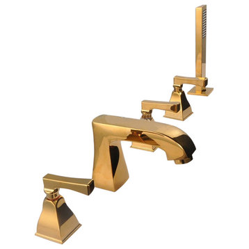 Reggio Deck Mounted Gold Triple Handle Bathroom Faucet With Handshower