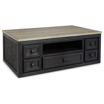 Ashley Furniture Foyland Wood Coffee Table w/ Lift Top in Black/Light Brown