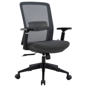 LeisureMod Ingram Modern Mesh Office Task Chair With Adjustable Armrests, Grey/Grey