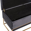 Velvet Upholstered Storage Bench, Gray with Gold Metal Frame