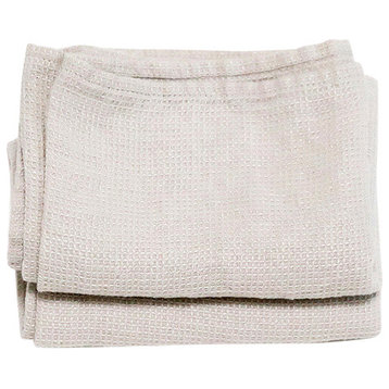 Set of 2 Silver Linen Waffle Hand Towels Washed