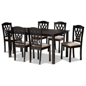 Baxton Studio Sand Upholstered and Brown Finished Wood 7-Piece Dining Set