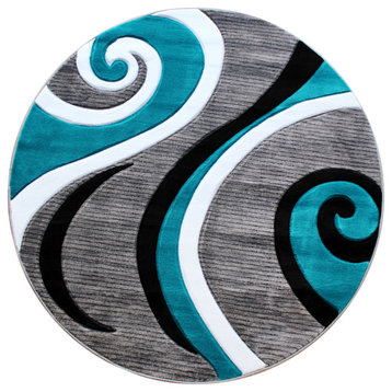 Athens Collection Round 8' x 8' Abstract Area Rug, Turquoise