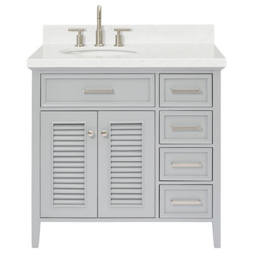 Ariel Kensington 36" Single Left Oval Sink Bathroom Vanity, Carrara Quartz, Grey