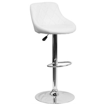 Flash Furniture Adjustable Quilted Bucket Seat Bar Stool in White