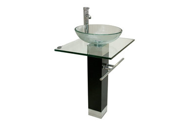 Modern Pedestal Bathroom Vanity With Tempered Glass Vessel Sink, 23"