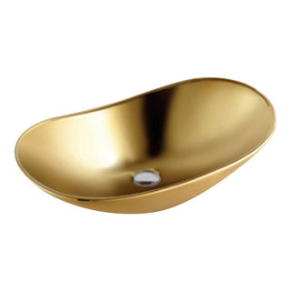 Sculpted Bathroom Sinks Reference: Large Brilliant Gold Oval Vessel Sink With Sculpted Design