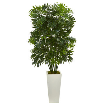 49" Mini Bamboo Palm Artificial Pant, White Tower Planter