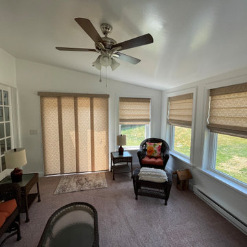 Classic Roman Shades Before and After in a Sunroom