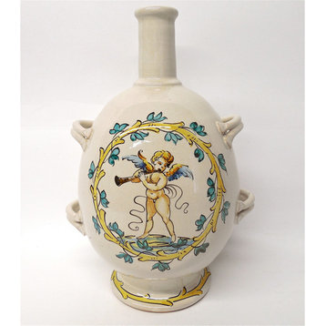 Tuscan Ceramiche d'Arte Tuscia Bottle Vase with Cherub Playing a Trumpet