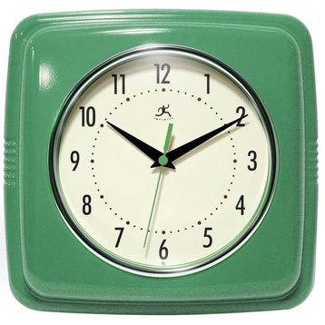 Square Retro Wall Clock, 9.25", Green