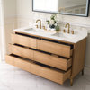 Nolan Freestanding Bathroom Vanity with Quartz Top, Light Oak, 60"