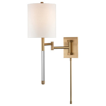 Englewood 1 Light Wall Sconce, Aged Brass Finish, White Linen