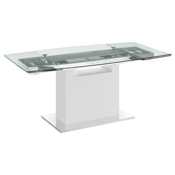 Olivia Manual Dining Table with White Base and Clear Top