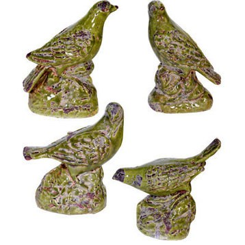 Oliver Green Ceramic Bird Statue 8", Set of 4