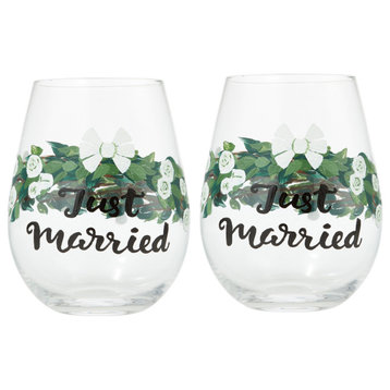 "Just Married" Set of 2 Stemless Wine Glass by Lolita