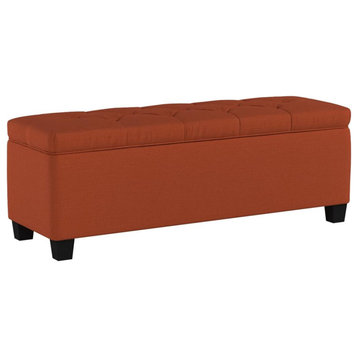 Large Storage Bench, Button Tufted Lid and Custom Shoe Dividers, Candice Pumpkin