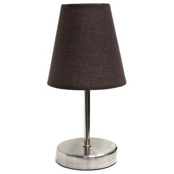 Simple Designs Sand Nickel Mini Basic Table Lamp With Fabric Brown Shade