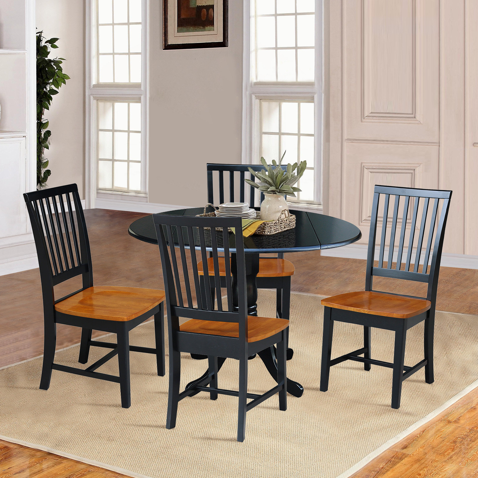 42" Dual Drop Leaf Dining Table with 4 Slat Back Dining Chairs ...