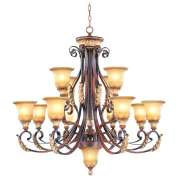 Verona Bronze With Aged Gold Leaf Accents Up Chandelier