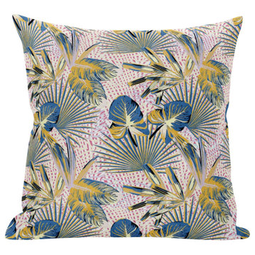 16" Blue Gold Tropical Zippered Suede Throw Pillow