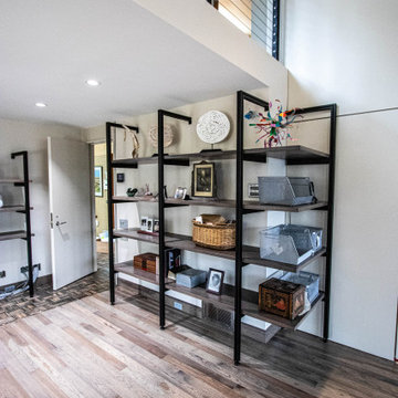 Mid-Century Modern Masterbath with Tiled Shower, Bedroom Shelving, Loft, Closet