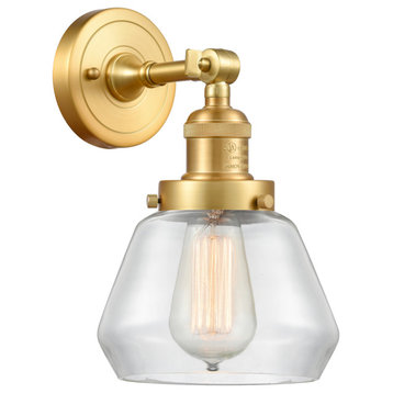 Fulton 1 Light Sconce, Satin Gold, Clear